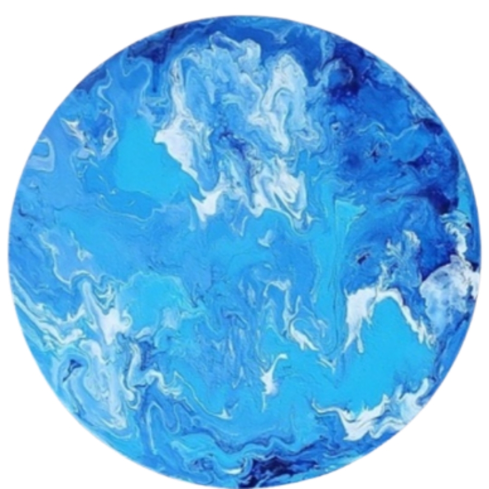 Hand Crafted Blue and White Abstract Design Round 12 x 12 Inches Canvas Picture - Picture 2 of 4